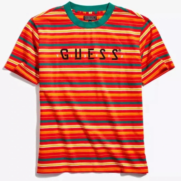 Guess J Balvin Vibras Short Sleeve Embroidered Striped‎ T Shirt Medium - Picture 1 of 7